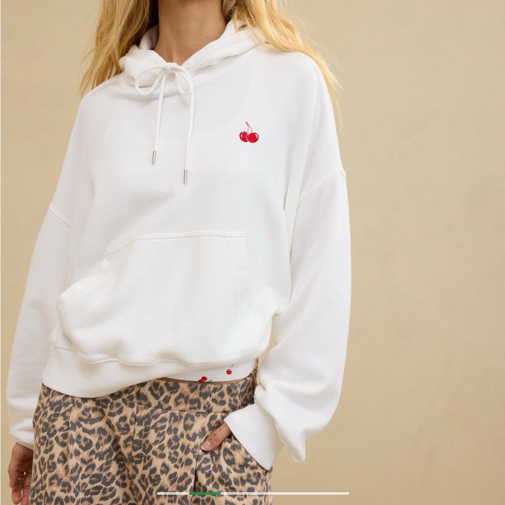 Aerie Cherry Embroidered White Hoodie
